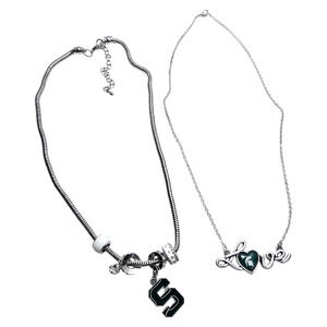 2 Michigan State University Spartans MSU Pendant Necklaces 5 Charm Love Silver T